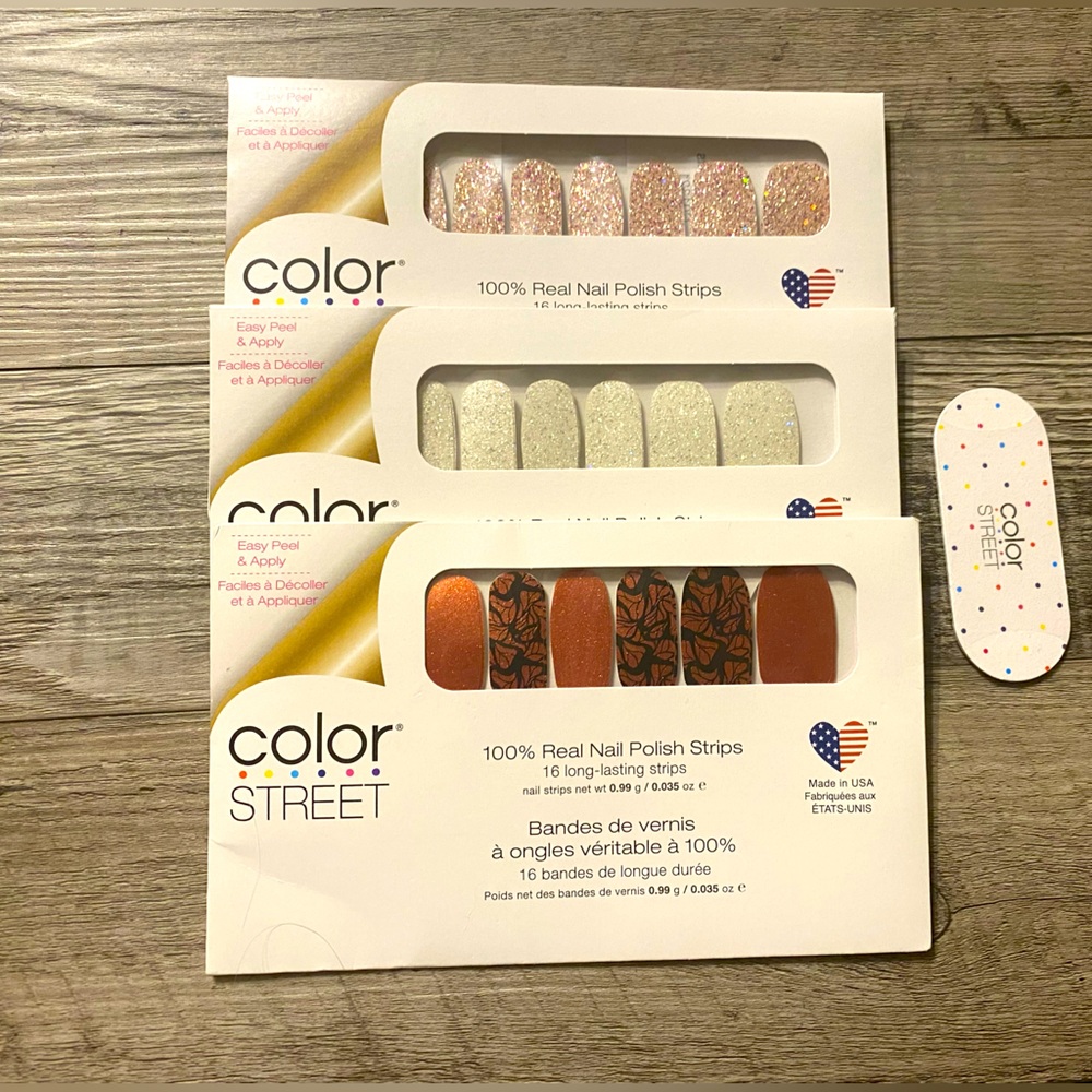 3 color street nail kits & nail file (all new)